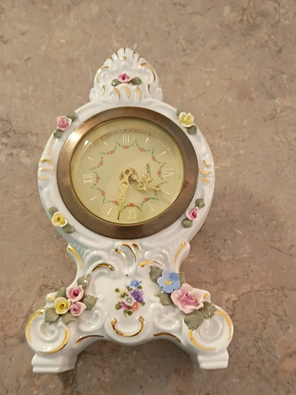 White Porcelain Floral Mantel Clock Wall Decor
